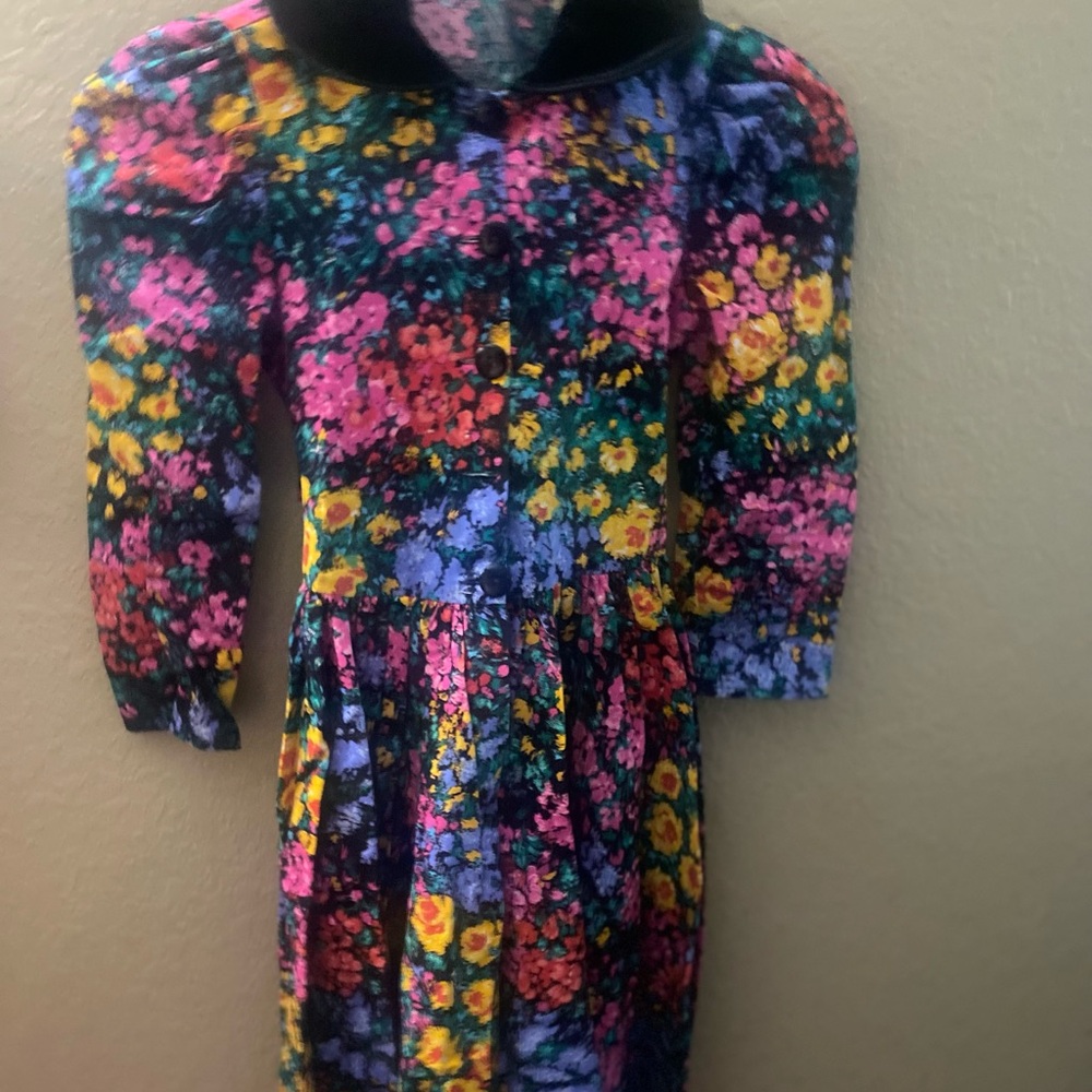 Floral Multicolor Dress with Black Collar vintage sarah Jo by Sarah Kent 5/6